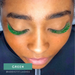 Model wearing EBL Green Colored Lash Extensions – bold volume set for vibrant eye-catching lash style