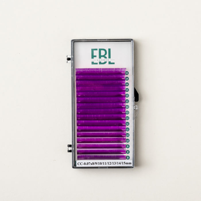 EBL purple eyelash extensions tray in CC and C curl for colorful lash sets