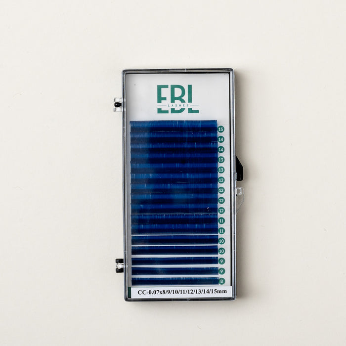 EBL Blue Lash Tray in CC curl mixed lengths, perfect for bright and dramatic lash extensions