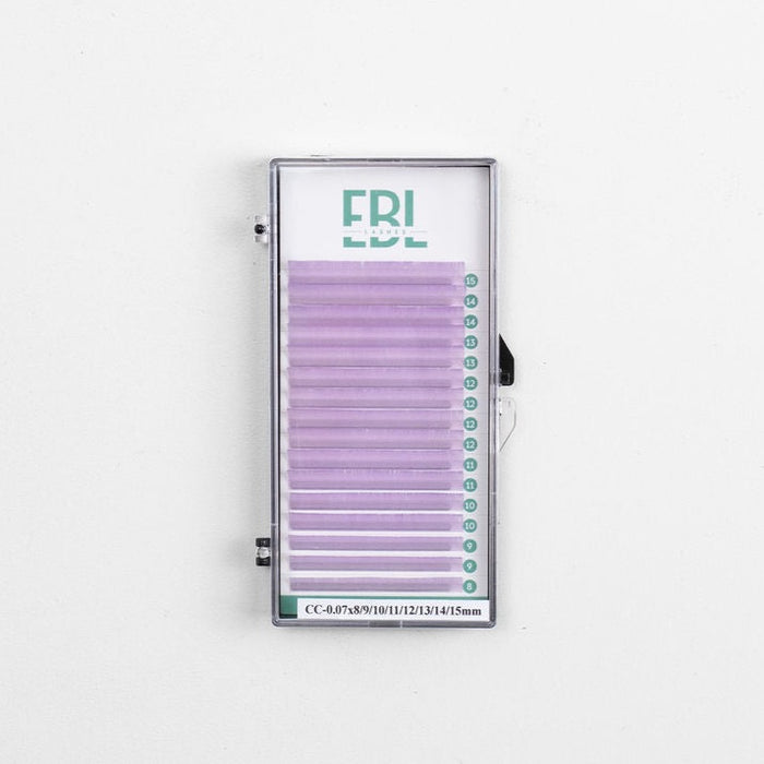EBL lilac eyelash extensions tray in C and CC curl for pastel colored lash sets