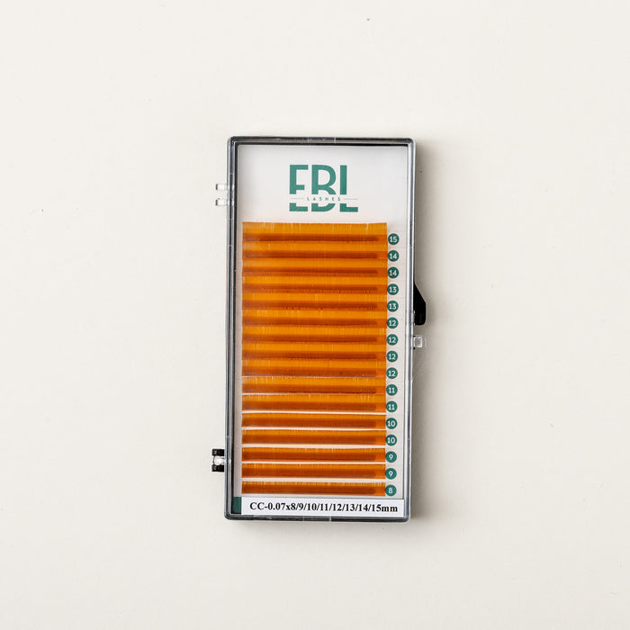 EBL orange eyelash extensions tray in C and CC curl for bold lash styles